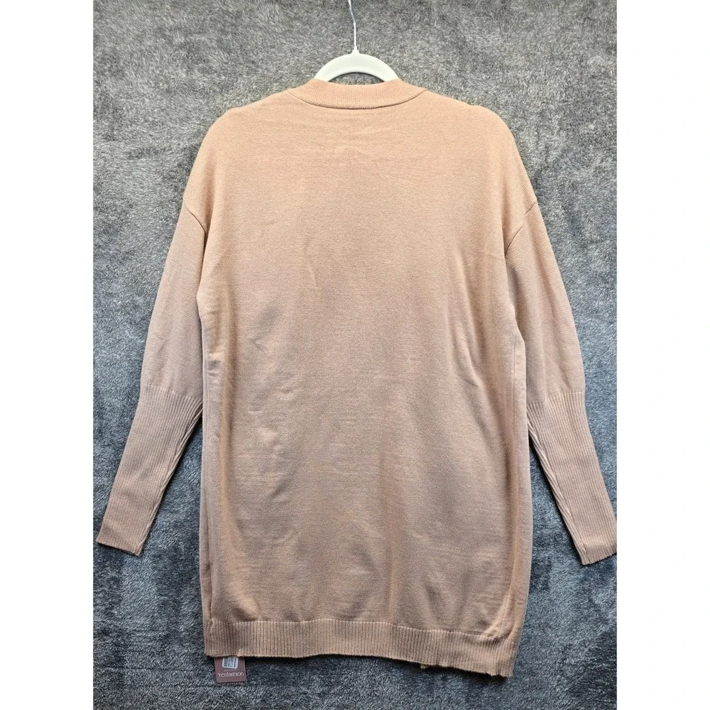 Yesfashion Open Front Cardigan Women Large Tan Beige New Longline Ribbed Pocket‎